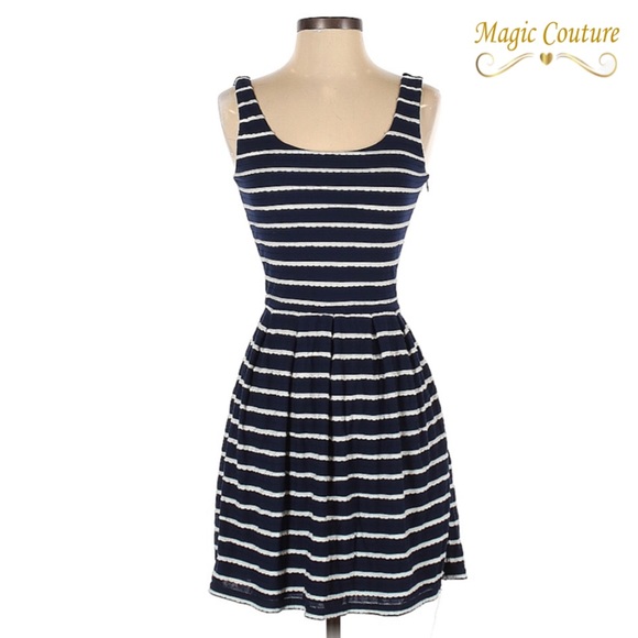 AQUA Bloomingdales Blue Dress with White Scallop Lace Stripes💙🤍💙 - Picture 1 of 8